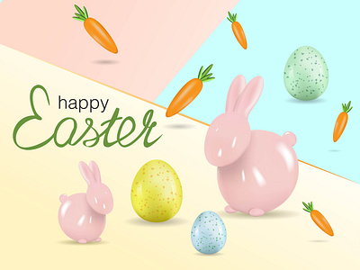 Easter vector banner 3d banner bunny carrots children cute easter eggs green pastel pink porcelain spring template vector
