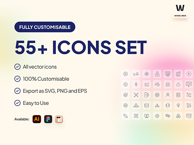 Fully Customisable 55+ Icons Set icons vector
