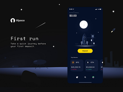Alpaca goes crypto animation application crypto deep delight engagement mobile mobile design motion graphics onboarding stock trading ui ux