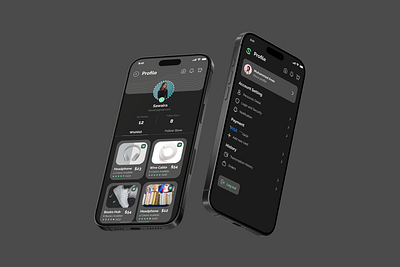 Dark Theme Shopping/Ecommerce Profile UI dark ecommerce homepage mobile app profile page uiux welldux