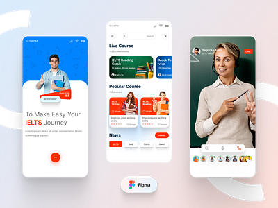 IELTS Live Training Mobile App branding e learnning education app figma home live class mobile app mobile screen onboarding online class online course online training training ui ux design ux research