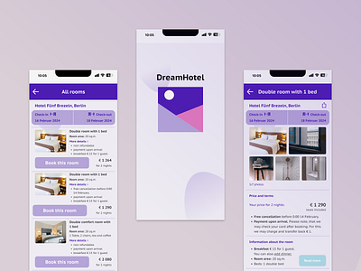 DreamHotel - mobile app app appdesign booking desktop hotel mobile mobileapp mobiledesign roommenu ui uidesign ux uxdesign