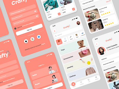 Crafty🪡 - marketplace for needleworkers 3d app belarus branding design handmade toys logo marketplace toys ui ux