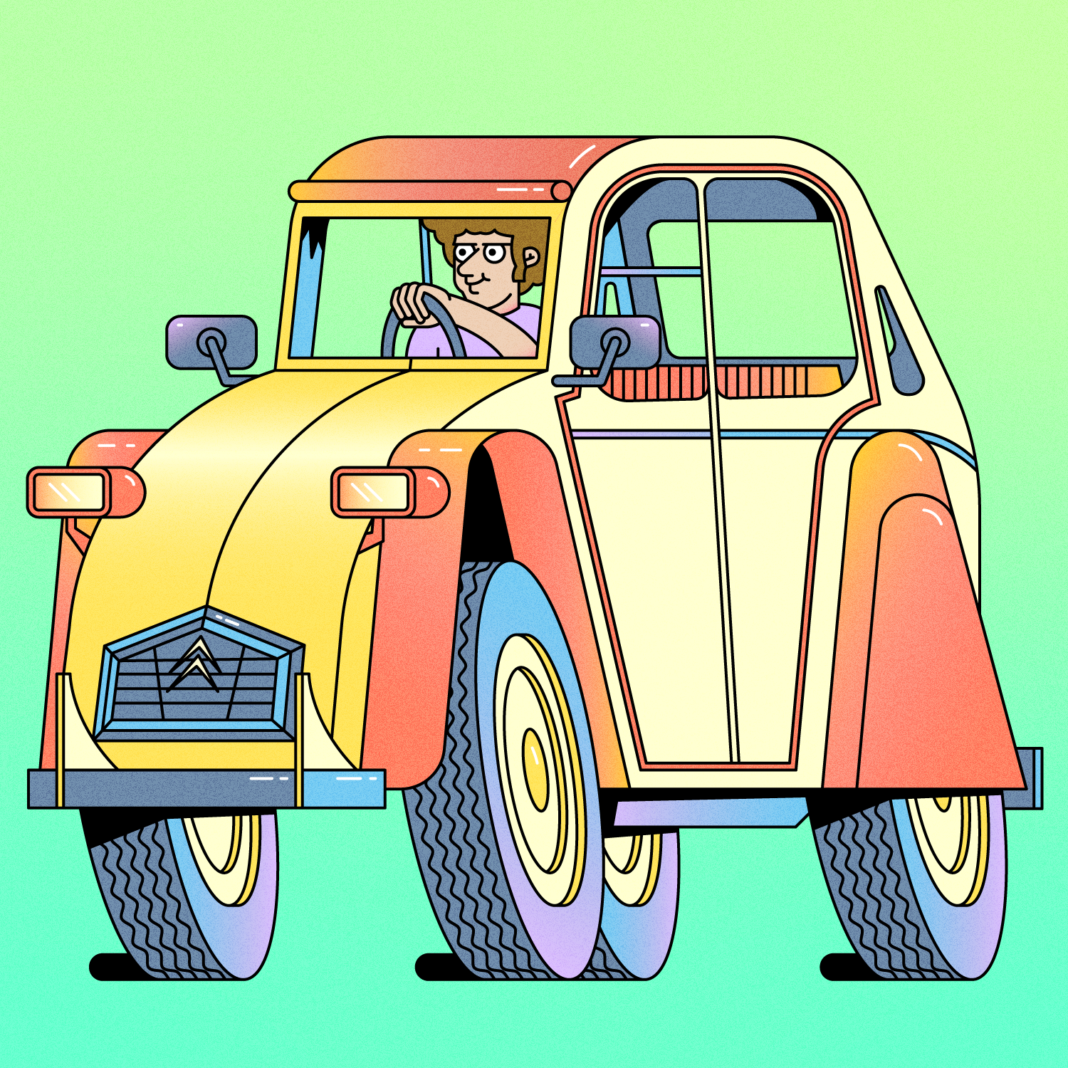 Citroen 2CV car citroen digital editorial illustration flat gradient graphic design illustration print van vector vehicle