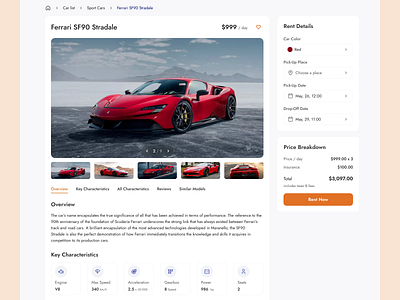 Luxury Car rent - Car Details auto booking car car rent car rental cars clean design flat minimal rent rent service rental ui ux vehicle web web design website