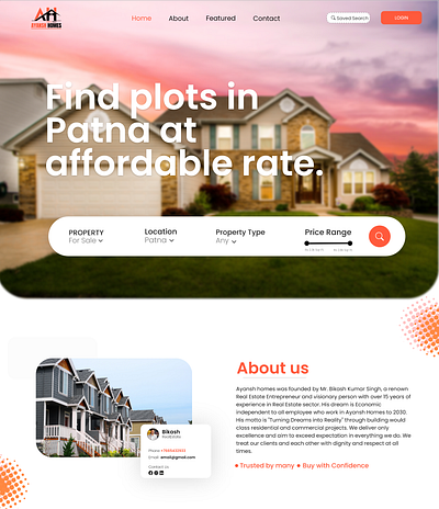 Real Estate Landing Page graphic design modern design navigation design property listings property showcase real estate ui ui design user interface visual design web development website design