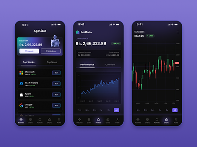 Trading App UI dark mode dark mode app ui dark ui gradient mobile app ui stocks app ui trading app ui ui user interface