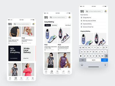 Bidding Ecommerce Landing & Search - MaxWin app bidding creative ecommerce landing mobile shopping ui