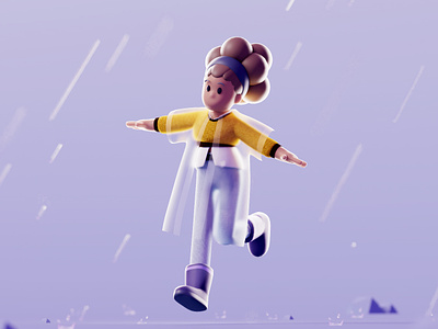 Nina in the rain 3d 3d character b3d blender c4d character character design rain raincoat redshift