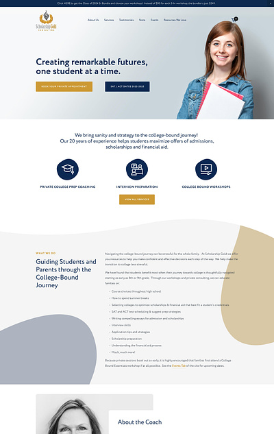 Scholarship Gold Consulting | Squarespace Web Design consulting website design marketing website squarespace squarespace website web design website design