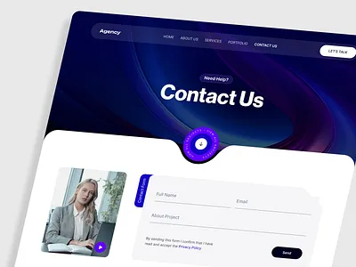 Dark UI : Contact us page design blue business dark theme dark ui inspiration landing page marketing press