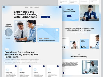 Banking website bank banking benefits blue credit card finances gradients home page homepage icons landing page minimal monocolor testimonials ui web website