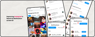 Daily UI Challenge: Day 4 (Improving Instagram's UI) categories designchallenge informationarchitecture instagram mobileapp notifications personalization redesign search socialmedia uichallenge uiux usability