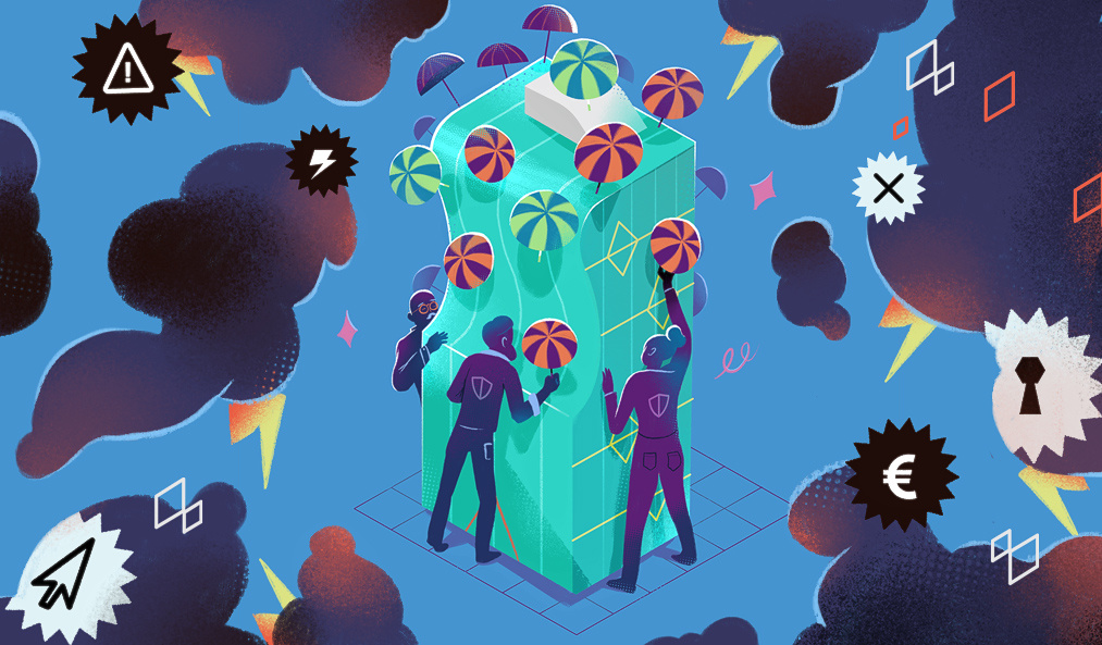 Black-cloud. city cybersecurity grid illustration technology