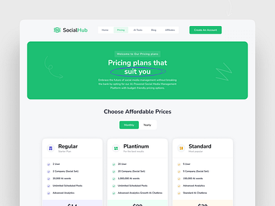 Social Media Management Website - Pricing Page ai app dashboard landing page minimal mobile applications pricing page pricing plan pricing table pricing template saas saasdesign social media social media management ui uiuxdesign ux web pricing webapp website