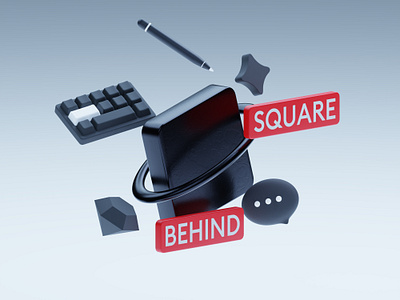 Behind the Square 3d 3d art article black blender blender3d chat illustration keyboard pen red sketch square squareblackstudio