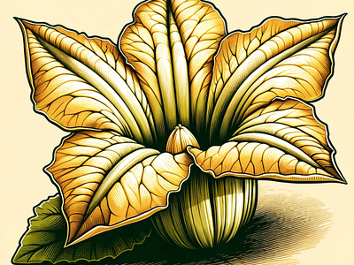 Bloomed Gold by Aravind Reddy Tarugu aravind art botanical vector creative design design detailed artwork digital botanicals floral design garden inspired gradient shading illustration natural beauty naturei llustration organic art plant art reddy rustic art tarugu vector zucchini blossom