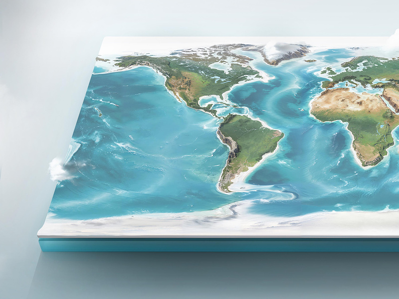 Atlas Marine Systems 3D World Map 3d atlas blue clouds design earth flat graphic illustration map nature planet realistic rectangle water world