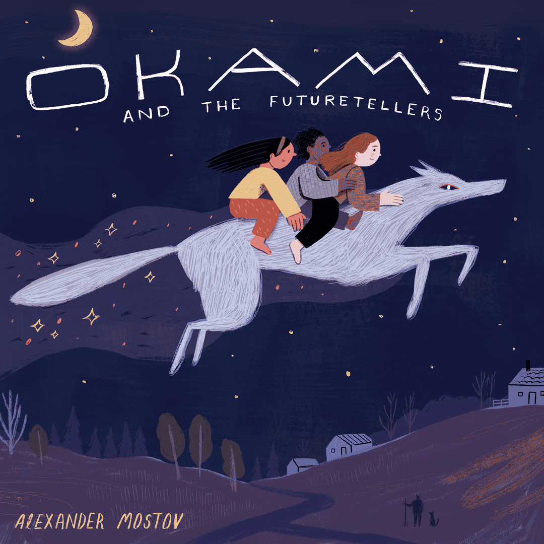 OKAMI And The Futuretellers art book cover character children dog drawing editorial illustration kidlit kids people picture book texture wolf