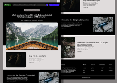 landing page for the camping product store design graphic design layout typography ui ux web design