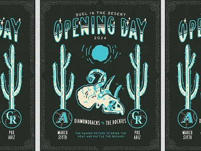 Diamondbacks Opening Day arizona baseball bat cactus colorado desert diamondbacks gig poster mlb opening day poster rattlesnake rockies saguaro southwest sunset western