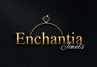 Enchantia Jewels 2d black business logo design gold graphic design jewlery logo logo mark minimalism premium ring sparkling text
