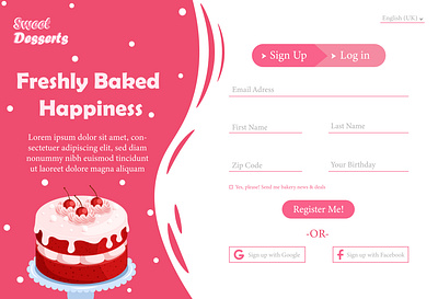 Bakery Sign-Up Page Design #DailyUI bakery cake dailyuichallenge design graphic design illustration minimal sign up page ui web page