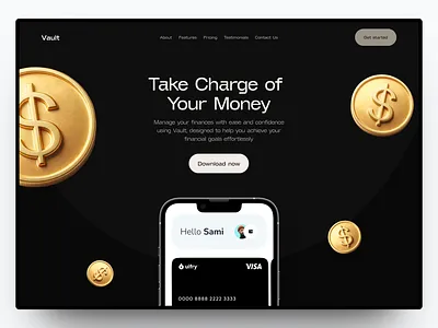 Vault - Finance Tracking App Website branding budget design finance graphic design landing page saas ui web design website