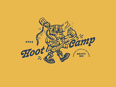 Hoot Camp Mascot beer boothockey boots branding brats cigar identity illustration logo mark mascot owl vector
