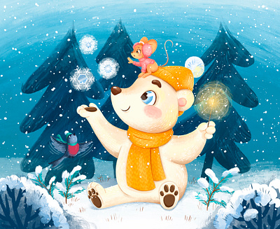 First snow animal art character character design children character children illustration illustration illustrator