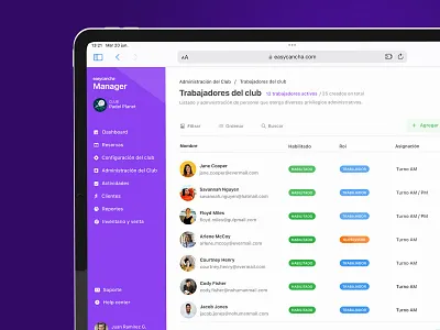 (easycancha) Manager admin system dashboard design management system pill product product design purple sidebar ui ui design user experience user interface ux ux design