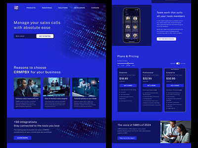 Landing page concept for CRMPBX app landing black blue calls crm customer relationship management dark blue future landing for an app landing page landing page concept mobile app mobile application plans pricing promotional website sofrware product software ui web design