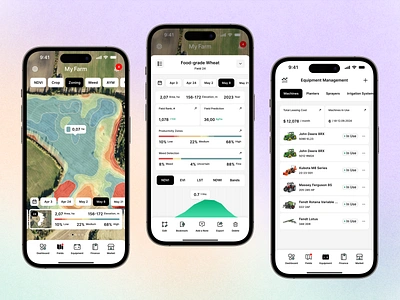 Farming App Concept Screens agriculture agtech equipment management farm equipment farming fendt field boundaries field profile john deere kubota map based mobile app productivity zones tractor vegetation