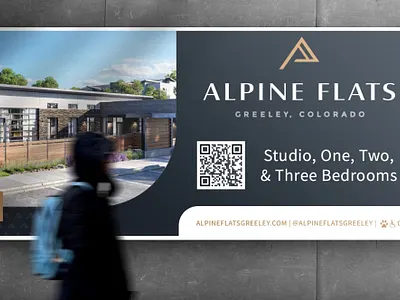 Alpine Flats Apartment Leasing Banner apartment branding apartment logo apartment marketing apartments banner banner design branding branding design design leasing banner luxury banner modern banner multifamily multifamily marketing print banner print collateral print design