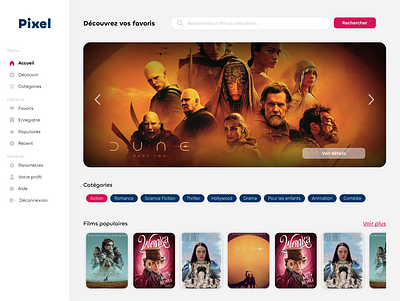 Pixel - Home page for a streaming platform ui