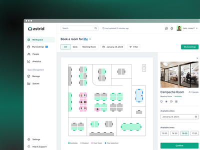 Astrid — Hybrid and Flexible Workplace Platform components dashboard design desk desk booking flexible graphic design hybrid hybrid work manage management meeting room scheduling ui ux workplace workspace