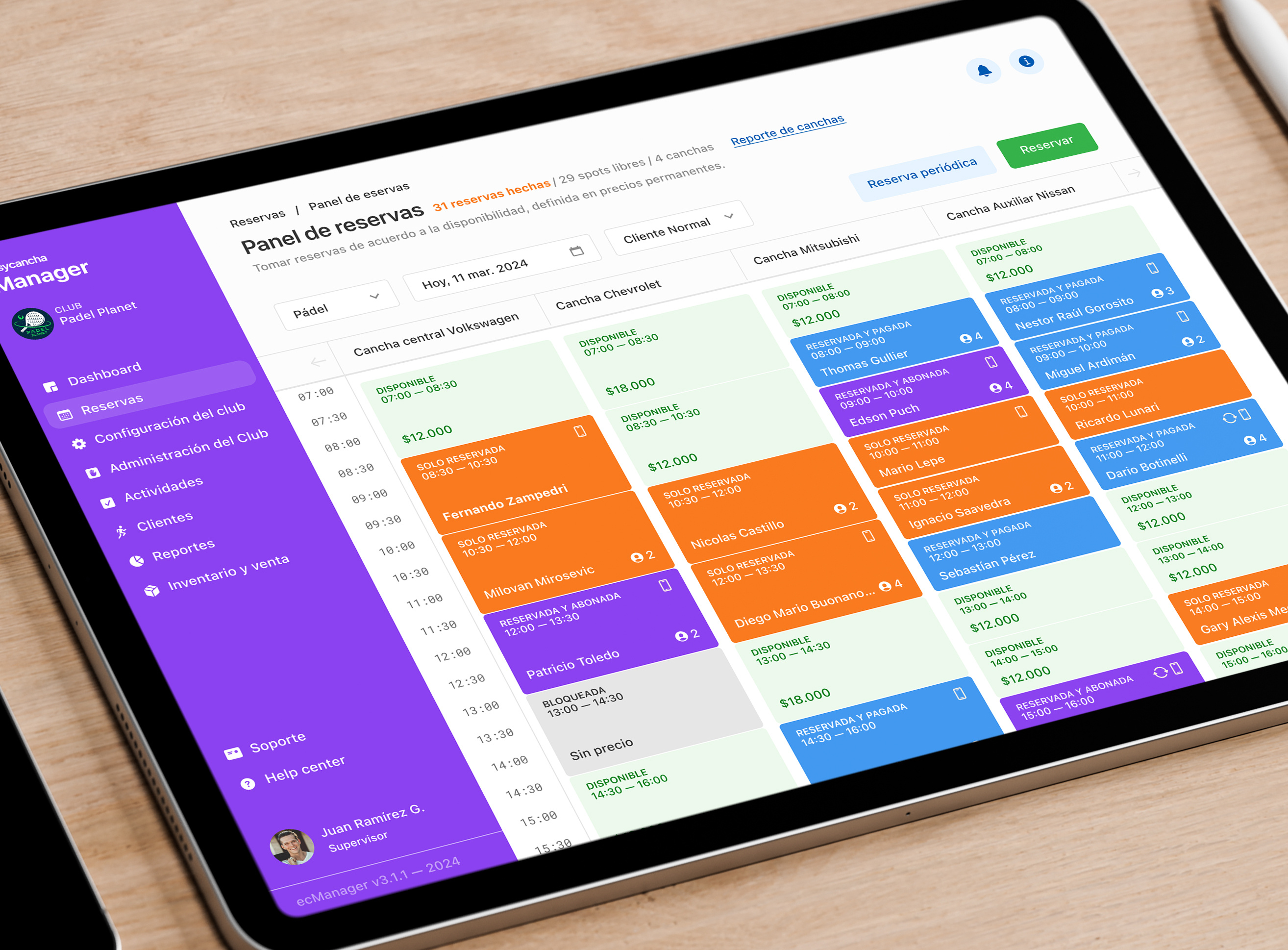 Manager calendar dashboard ipad management product design sports spots ui ui design ux ux design venues management