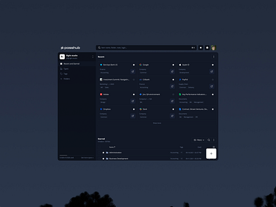 Passhub · Desktop. Dark app application b2b b2c brand branding dark dark mode dashboard design desktop figma information design interface product design trend ui uxui web widgets