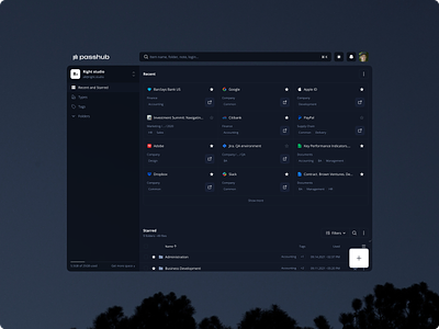 Passhub · Desktop. Dark app application b2b b2c brand branding dark dark mode dashboard design desktop figma information design interface product design trend ui uxui web widgets