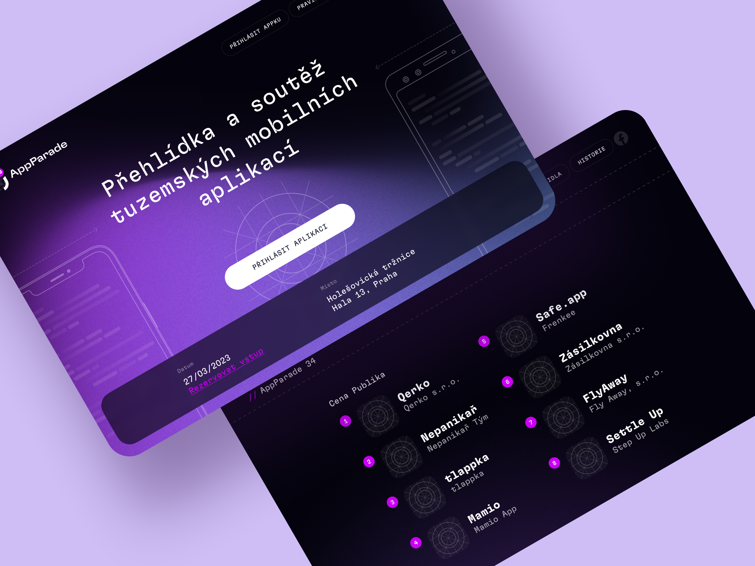 AppParade - Tech event landing page app contest dark desktop event landing page mobile tech event ui website