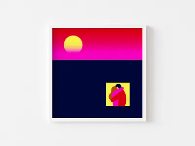 Window colorful couple design flat hug illustration love night romantic sunset valentine