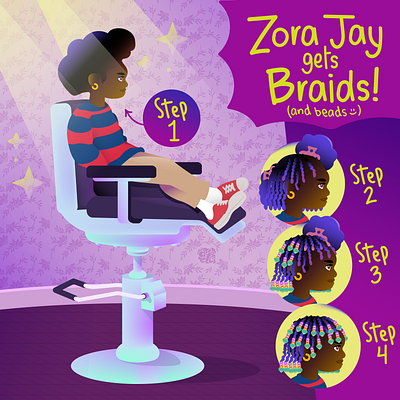Zora Jay gets Braids! beauty blackgirl braids character design children illustration kids lettering vector
