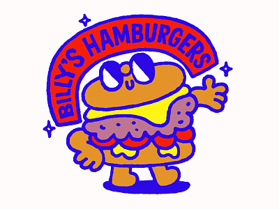 Billy's Hamburger Sticker billy cartoon cute doodle fun hamburger illustration japanese kawaii lettering logo logotype magic mc donalds print sandwich smile sticker t shirt design tshirt