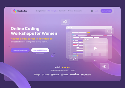 SheCodes - website redesign desi figma glassmorphism redesign ui website