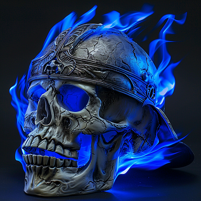 Skull With A Roman Helmet Design blue flames graphic design roman helmet skull design