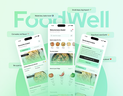 FoodWell - Food Waste Applicaction app application case study design figma food food waste graphic graphic design landing page project ui ui design uiux user experience user interface ux ux design uxui