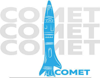 COMET 'LOGO adobe blue challenge comet design graphic design grey illustrator logo randomart rocketship spaceship typogrpahy