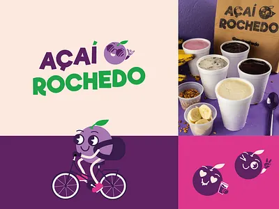 Açaí Rochedo açaí branding brazilian design delivery brand food branding illustration local brand packaging design typography