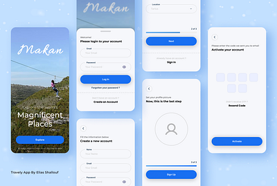 Travel App Login & Register Screens adventure android blue design loign mobile register travel ui