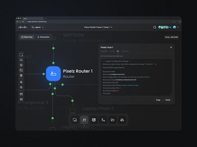 Cisco Network Simulator Redesign - CLI Setting activity card cisco clean dark internet learning network networking router school student task teacher topology ui userexperience userinterface ux webapp